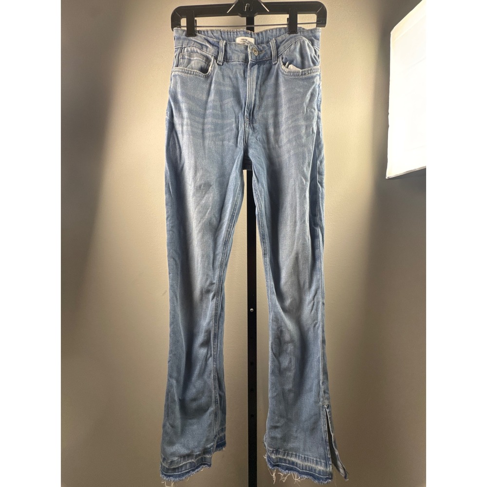 Forever 21 Premium Light Wash High Rise Straight Leg Frayed Hem Jeans Size 27